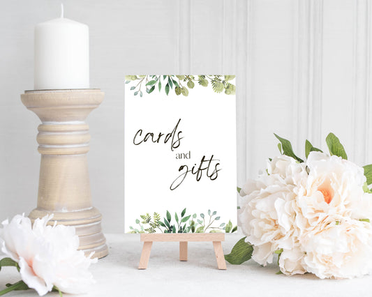 Downloadable Wedding Sign - Cards and Gifts - Greenery