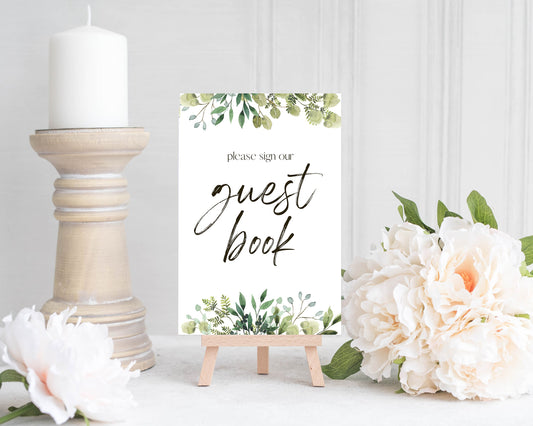 Downloadable Wedding Sign - Guest Book - Greenery