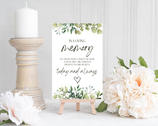 Downloadable Wedding Sign - Memory Sign - Greenery